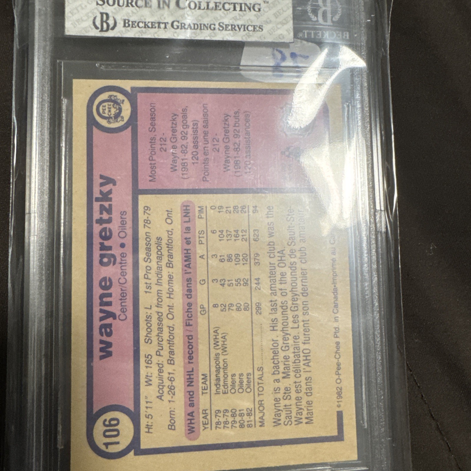 1982-83 O-Pee-Chee WAYNE GRETZKY PSA 7 NM Oilers #106 view 2