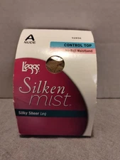 Leggs Silken Mist Pantyhose - Control Top - Size A  Nude No-Roll Waistband