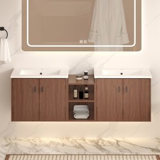 60in reddish brown Soft Close Doors Bathroom Vanity , A Small Storage Shelves,