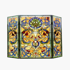 Fireplace Screen Stained Glass Tiffany Style Victorian Design Decor