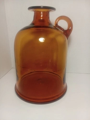 New ListingVintage Blenko Glass Co. WV. Moonshine Jug Amber  12" Applied Handle Puntal Mark