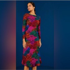 FARM RIO Rainbow Mix Jersey Midi Dress Cat Lover Maximalist Colorful Bold L