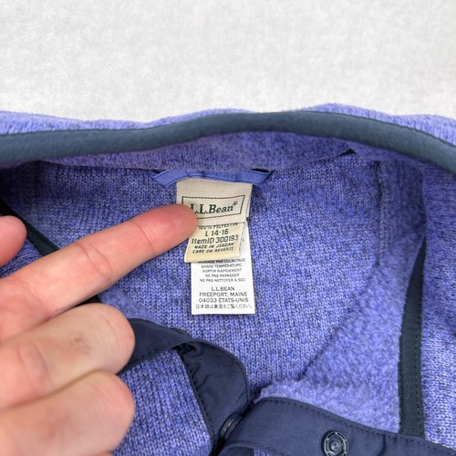 LL Bean Sweater Fleece Girls Large Purple Snap Button Pullover Youth Sweatshirt - Picture 5 of 9