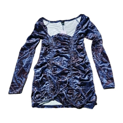 #ad Wild Fable NWT Women’s Ruched Velvet Bodycon Mini Dress in Purple Marble Small $6.99