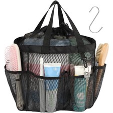 Mesh Shower Caddy Portable with Drawstring, S Hook - 8 Deeper Pockets 2 Handl...