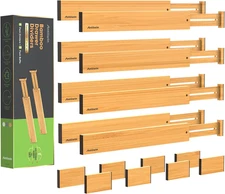 Bamboo Drawer Dividers Organizers 16Pcs, Expandable Drawer Separators Splitter, 
