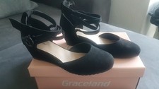Ballerinas, Riemchen Pumps mit Keilabsatz - Gr. 38 - Schwarz - NEU