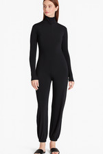 NORMA KAMALI jersey long sleeve mock neck stretch to fit jumpsuit - black - M/38