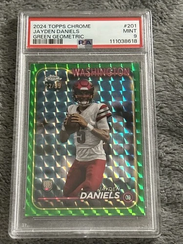 2024 Topps Chrome -  Jayden Daniels  Green Geometric Refractor /99 (RC) PSA 9