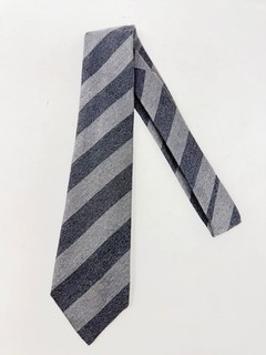 #1 Cravatta UOMO Charvet Made France lana seta doppio grigio blocco righe flanella