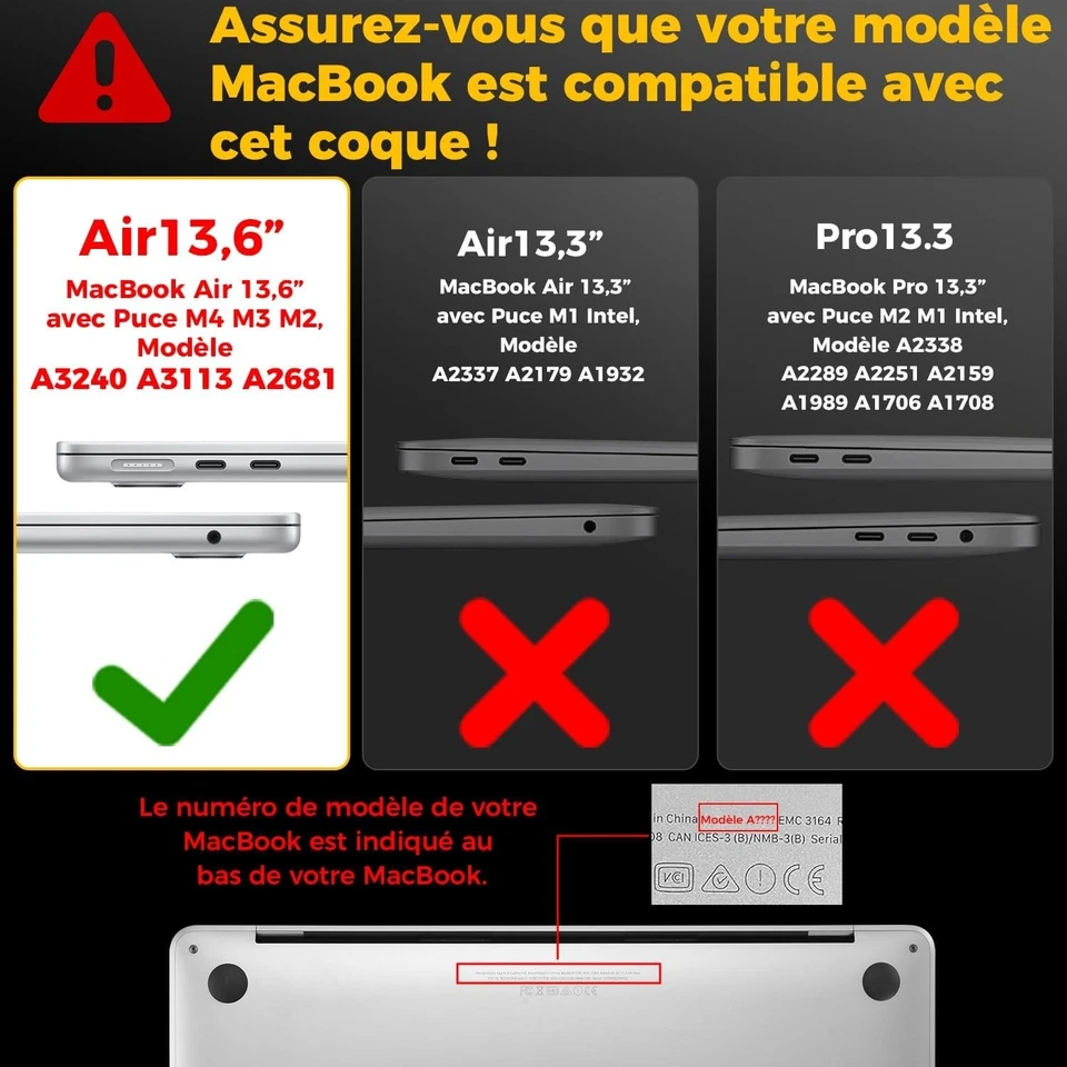 Coque pour MacBook Air 13 15 Pro 14 16 M4 M3 M2 Protection Rigide Antidéraprante - Photo 2/4