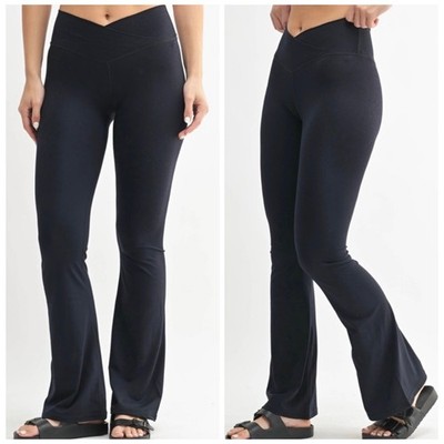 NWT Mono B Flare Yoga Pants Womens S Black Crossover V-Waist Athleisure Active