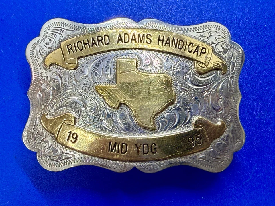 Richard Adams Handicap Texas Mapa MID YDG 1995 Trofeo Premio Hebilla de Cinturón por SSS Foto 3 de 4