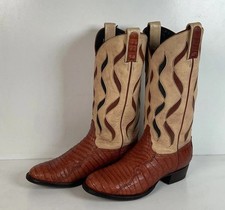 Vintage Tony Lama Royal Caiman Cowgirl Boots Tooled Inlays Exotic 7.5 M