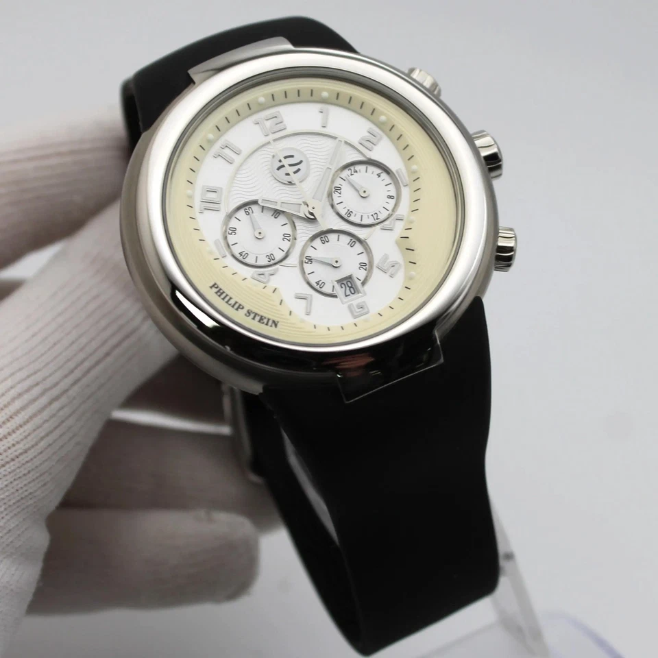 Philip Stein Active 45 mm acero cronógrafo esfera blanca reloj de cuarzo para hombre 32-AW-RBB Foto 3 de 4