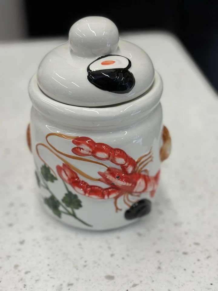 Juego de 3 tarros de especias de cerámica de langosta pintados a mano Lavori Artigianali decoración costal Foto 4 de 4