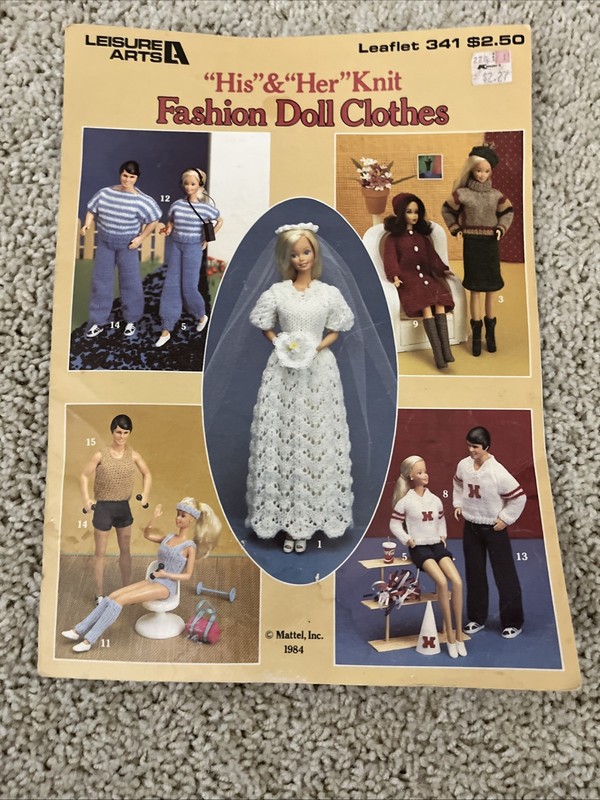 Vintage His & Her Knit Fashion Doll Clothes Mattel 1984 Barbie Ken Leisure Arts