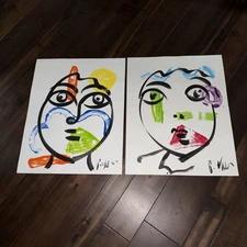 Peter Keil Pair Of Abstract Paintings COA Modern Art Miro 22” X 28” Painting