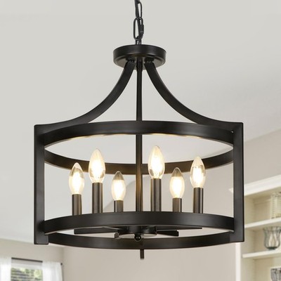 LynPon 6 Lights Large Modern Farmhouse Chandelier, 19'' 6 Black 