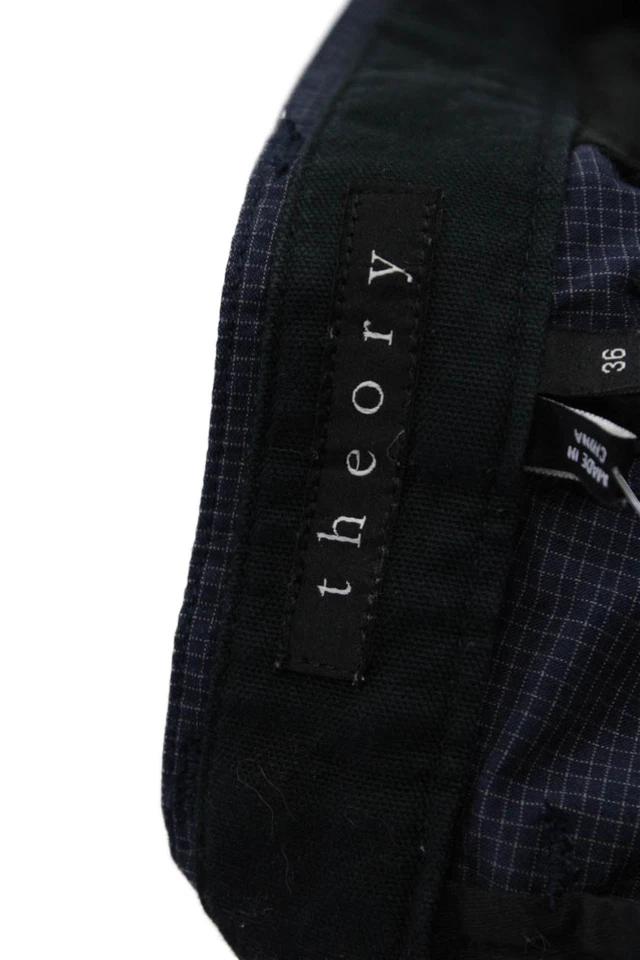 Pantalones Cortos Informales Theory Para Hombre Algodón Cuadros Cremallera Cierre Botón Azul Talla 36 Foto 4 de 4