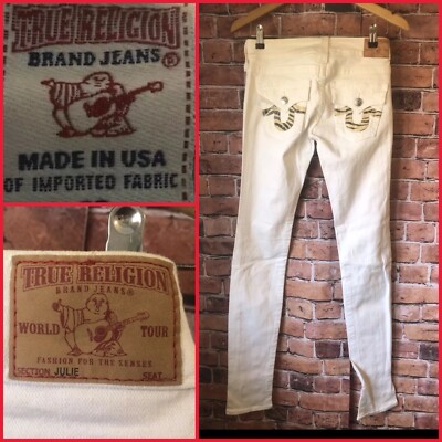 TRUE RELIGION: JULIE Limited Edition Leder Zebra Hufeisen Skinny Jeans 27/34