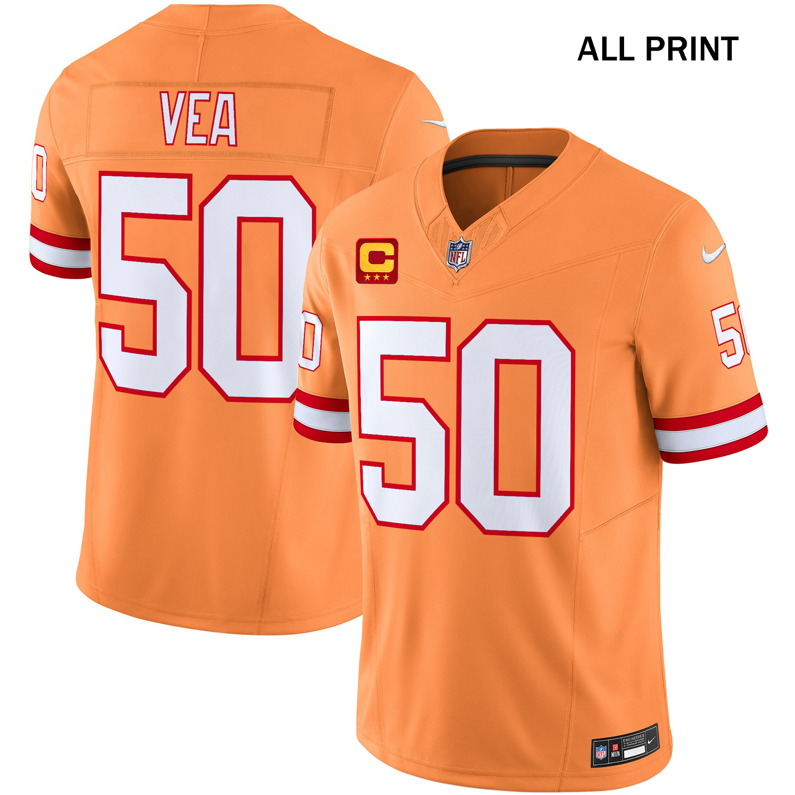 TampaxBay Buccaneers Throwback #50 VitaxVea Football Jersey with Full Print