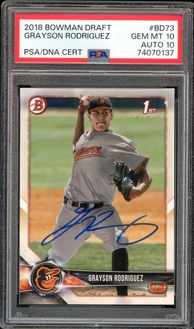 2018 Bowman Draft #BDC73 Grayson Rodriguez RC Rookie PSA 10/10 Auto GEM MINT