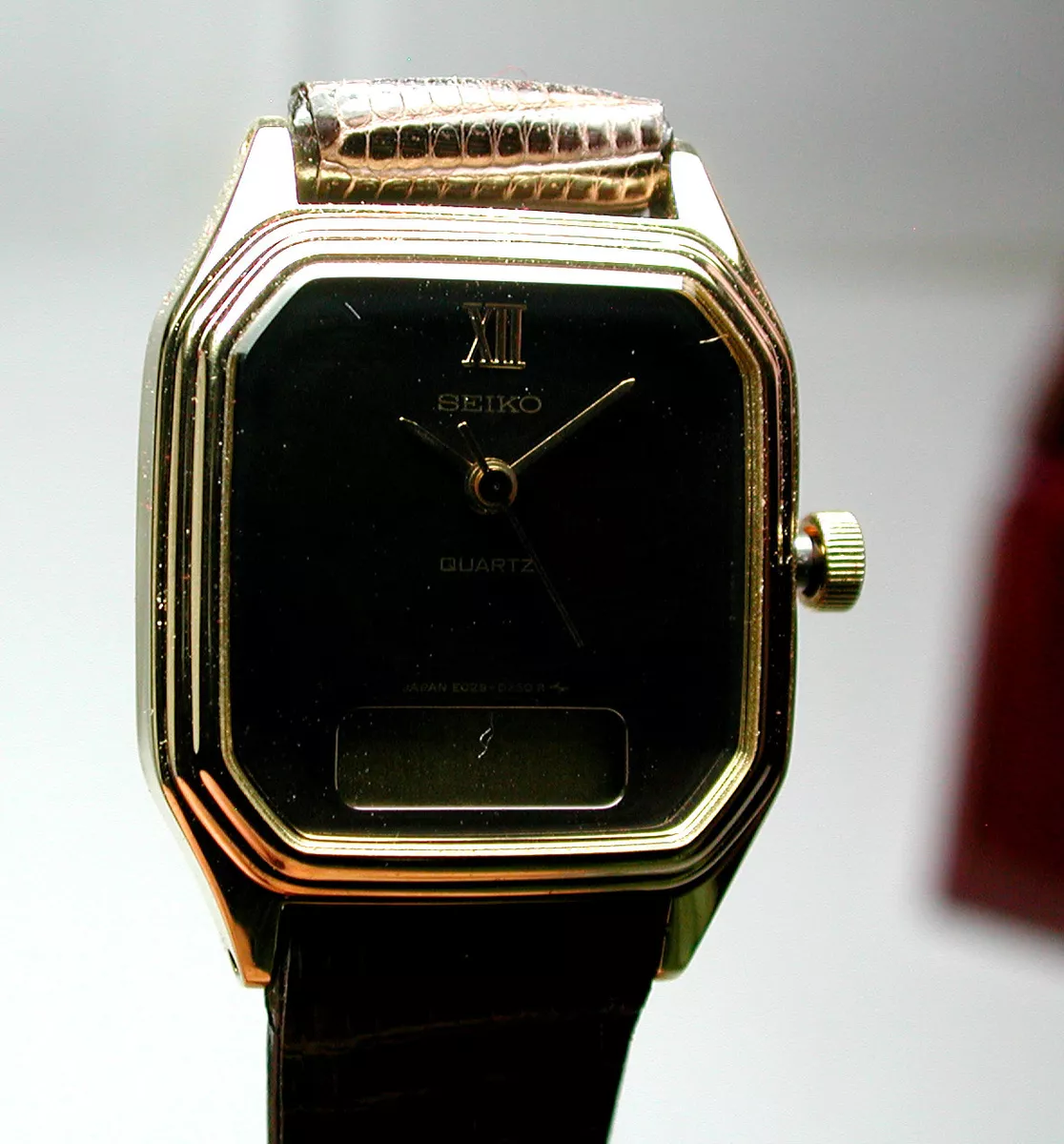 New NOS Antique SEIKO Duo Dual Display Gold GT Womans Wrist Watch