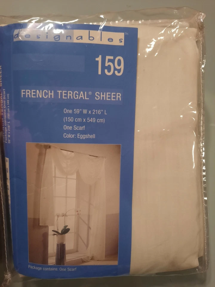 1 Sheer Window Curtain Scarf Fabric Panel 59" x 216" Grey L Scarf Eggshell - Image 2 of 4