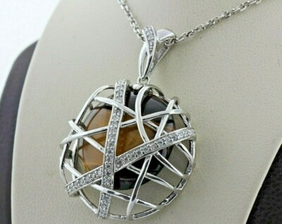 Sterling Silber 925 konzentrisch Tigerauge & CZ ummanteltes Nest Design Charm Anhänger