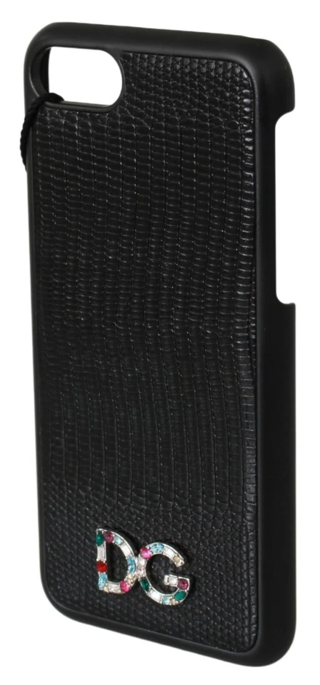 Funda Teléfono DOLCE & GABBANA Patrón Cuero Negro Cristal Logo iPhone 8 PVP $250 Foto 2 de 4