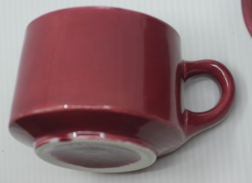 VINTAGE SHENANGO CHINA BURGUNDY GALA WARE CUPS & SAUCERS, FIESTA STYLE - Picture 2 of 4