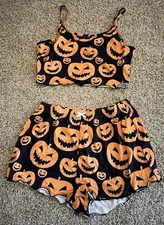 Women’s 2 Piece Pajama Set Sleeveless Top And Shorts, Pumpkin, Size L