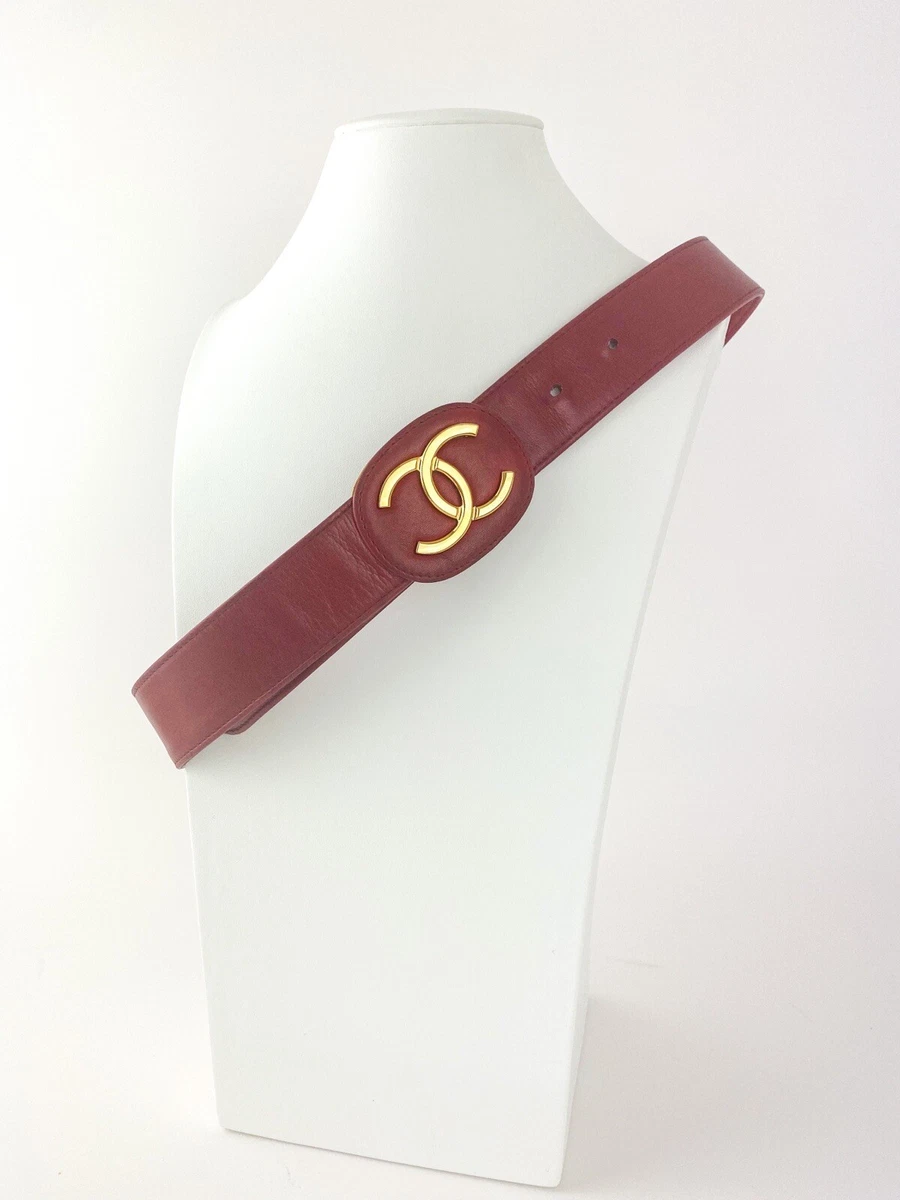 CHANEL BELT LOGO CC LEATHER RED MADE IN ITALY 70/28 INCH VINTAGE AUTHENTIC