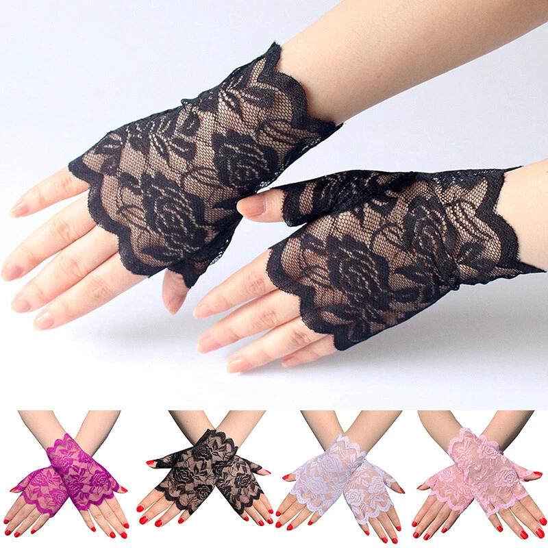 7 Colors Women Short Lace Floral Fingerless Gloves Gothic Bride Wedding Mittens⇓ - Image 3 of 4