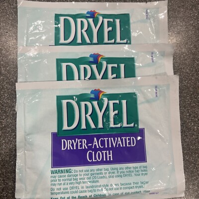 Genuine Original DRYEL Brand New DRYER-ACTIVATED CLOTH x3 Unopened Vintage