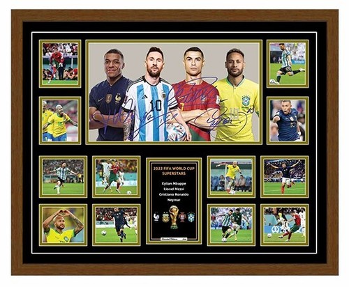 CRISTIANO RONALDO LIONEL MESSI NEYMAR KYLIAN MBAPPE WORLD CUP FRAMED MEMORABILIA - Picture 4 of 5
