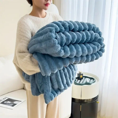 Large Faux Fur Warm Fleece Throw Over Soft Sofa Bed Mink Blanket Double & King - Picture 9 of 15