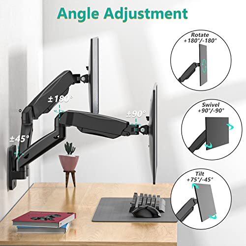 Dual Monitor Wall Mount Gas Spring Monitor Arm for 2 Screens up to 32 inch 19... - Picture 5 of 9
