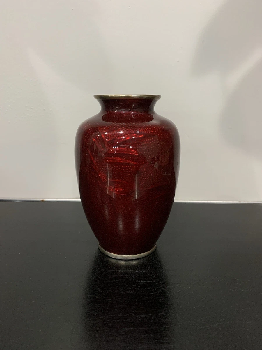 红色古董原始景泰蓝日本古董花瓶| eBay