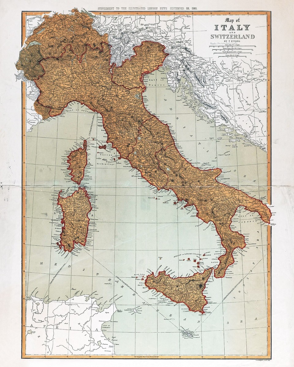 1860 Map of Italy and Switzerland | eBay