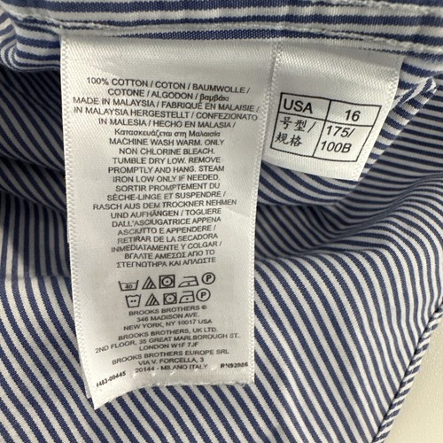 Brooks Brothers 1818 Milano Blue/White stripe mens shirt (Wear on collar) 16-4/5 - Picture 11 of 16