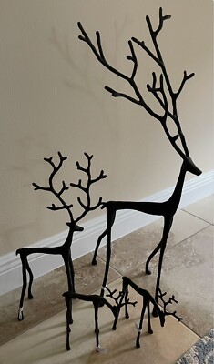 Pottery Barn S/4 BRONZE SCULPTED REINDEER LARGE + MEDIUM + 2 SMALL ~CHRISTMAS~