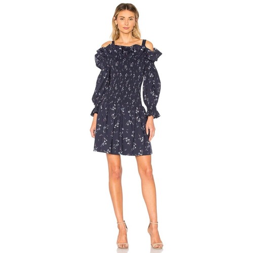 Revolve REBECCA TAYLOR Francine Off Shoulder Dress Floral Smocked Navy Blue 0 - Picture 16 of 20