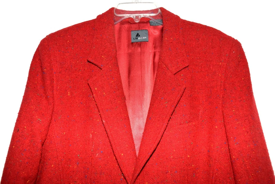 Liz Wear Liz Claiborne Red Tweed Blazer & Side Fringe Skirt Suit Size 12 - Image 4 of 4