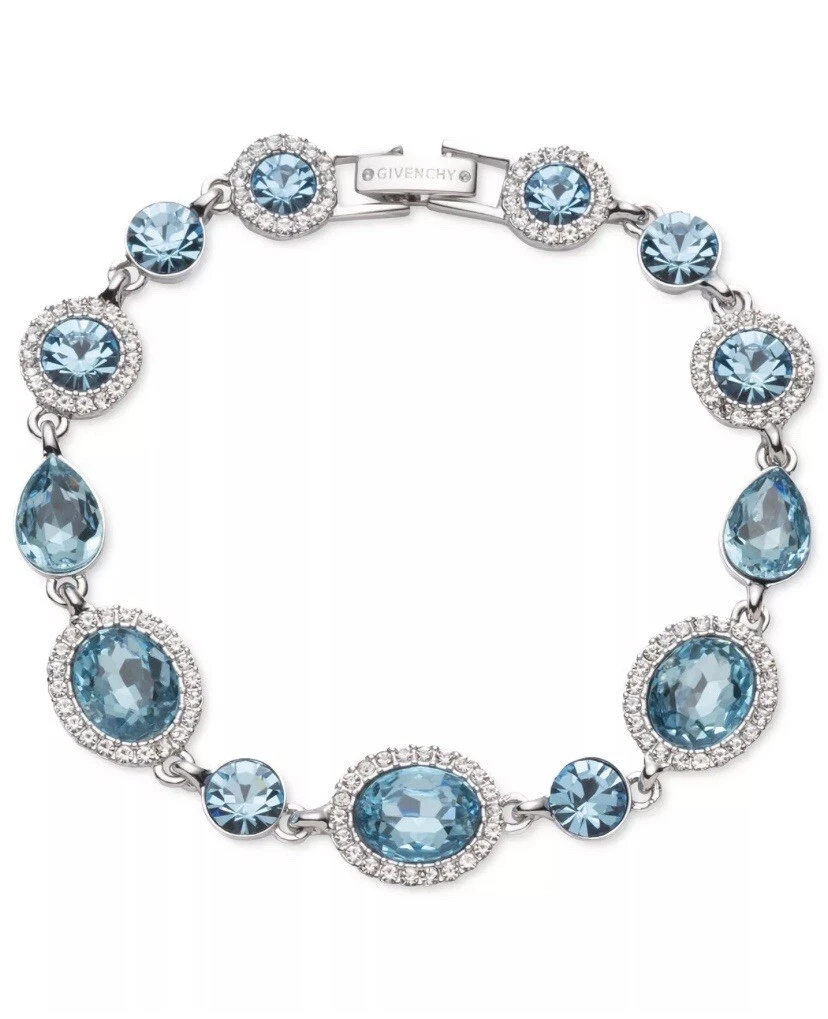 Givenchy Silver Tone Pav Color Stone Flex Bracelet Blue Silver OS UNI