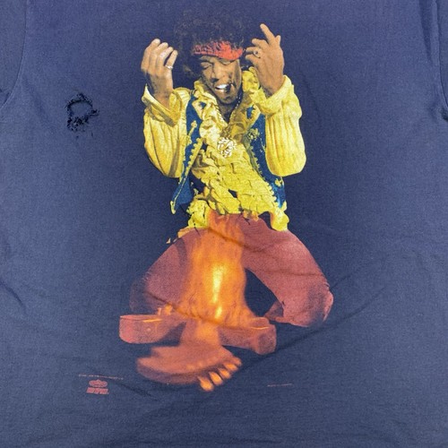 Maglietta Vintage Jimi Hendrix 1991 Chitarra Brucia XL Punto Singolo FORO E SCOLORIMENTO - Foto 2 di 18