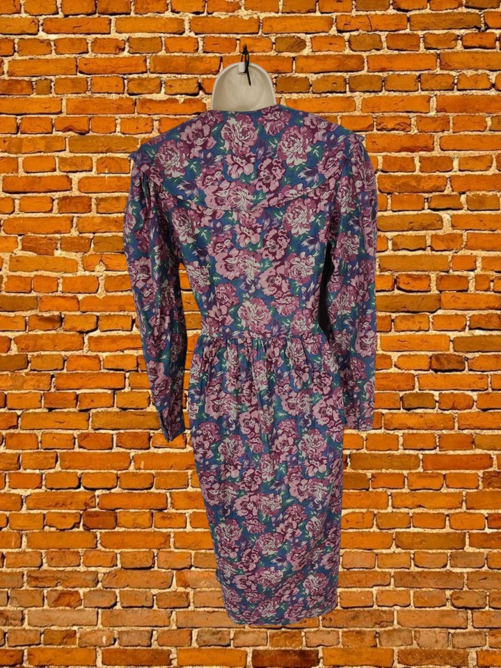VINTAGE LAURA ASHLEY DRESS SIZE UK 12 WOOL COTTON FLORAL V NECK IRELAND - Image 3 of 4