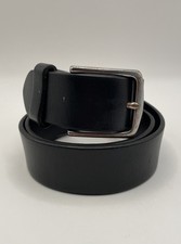 GAP Belt 32 1.25  Black Genuine Cow Leather Rect Silver Buckle Made In USA