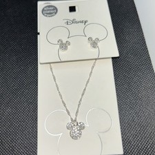 Disney Mickey Mouse Silver Plated Earrings And Necklace Matching Set